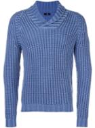Fay Shawl Lapel Ribbed Jumper, Men's, Size: 48, Blue, Virgin Wool