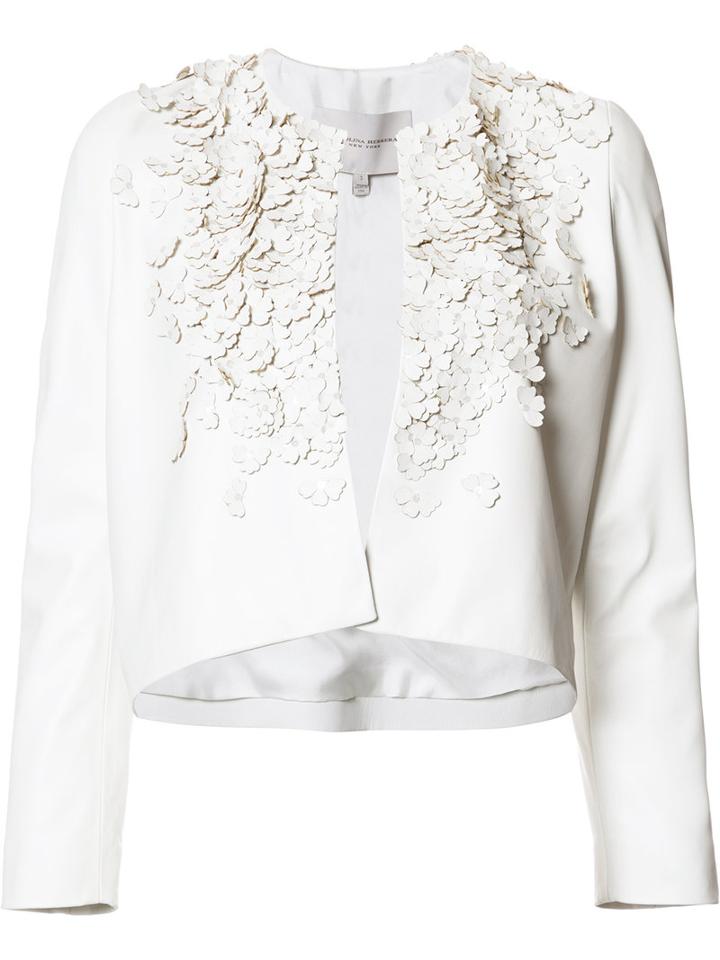 Carolina Herrera Floral Embellished Cropped Jacket, Women's, Size: 6, White, Lamb Skin