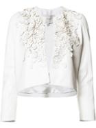 Carolina Herrera Floral Embellished Cropped Jacket, Women's, Size: 6, White, Lamb Skin
