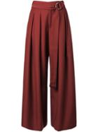 Irene Pleated Palazzo Trousers, Women's, Size: 36, Red, Mohair/wool