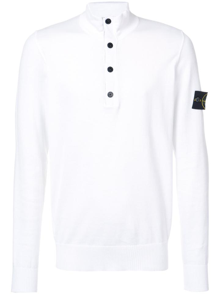 Stone Island Snap Button Placket Knitted Jumper - White