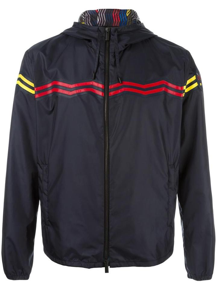 Fendi Zig-zag Hooded Windbreaker, Men's, Size: 52, Blue, Nylon 12/calf Leather