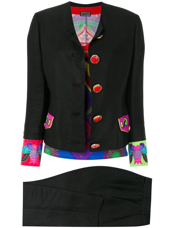 Versace Vintage Printed Blouse & Trousers Suit - Black