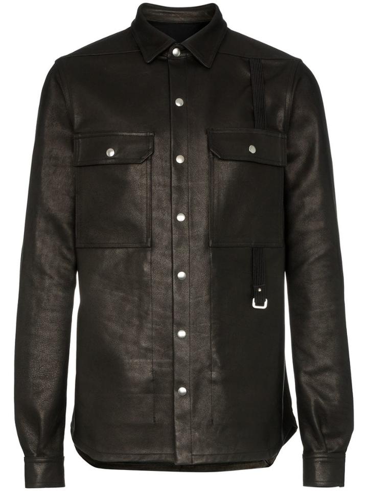 Rick Owens Press-button Calf Leather Shirt - Black