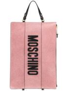 Moschino Glitter Logo Clutch - Pink