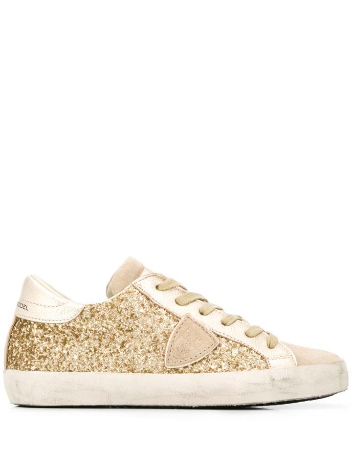 Philippe Model Glitter Lace-up Sneakers - Gold