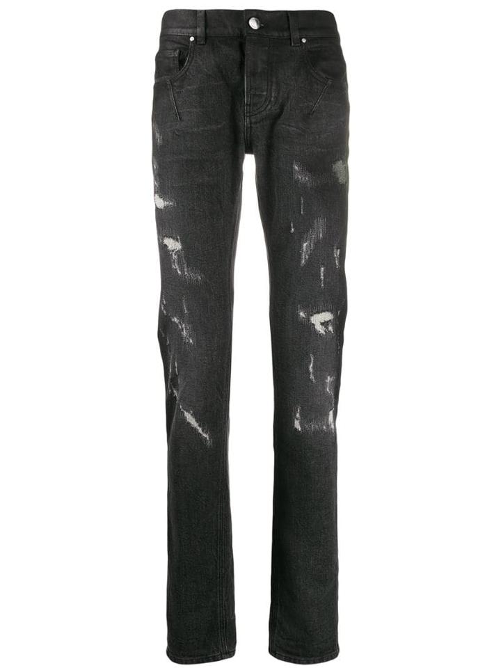 Les Hommes Distressed Slim-fit Jeans - Black