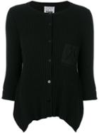 Twin-set - Ribbed Pocket Cardigan - Women - Cotton/wool/mother Of Pearl - M, Black, Cotton/wool/mother Of Pearl
