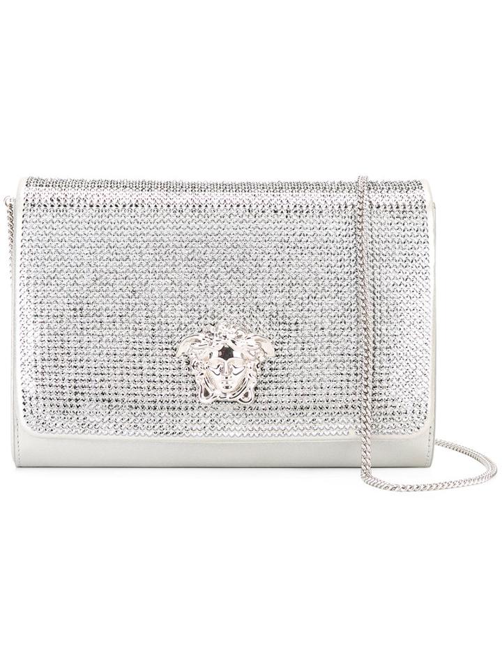 Versace Palazzo Strass Evening Bag, Women's, Grey, Leather/crystal/metal