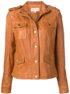 Michael Michael Kors Buttoned Leather Jacket - Brown