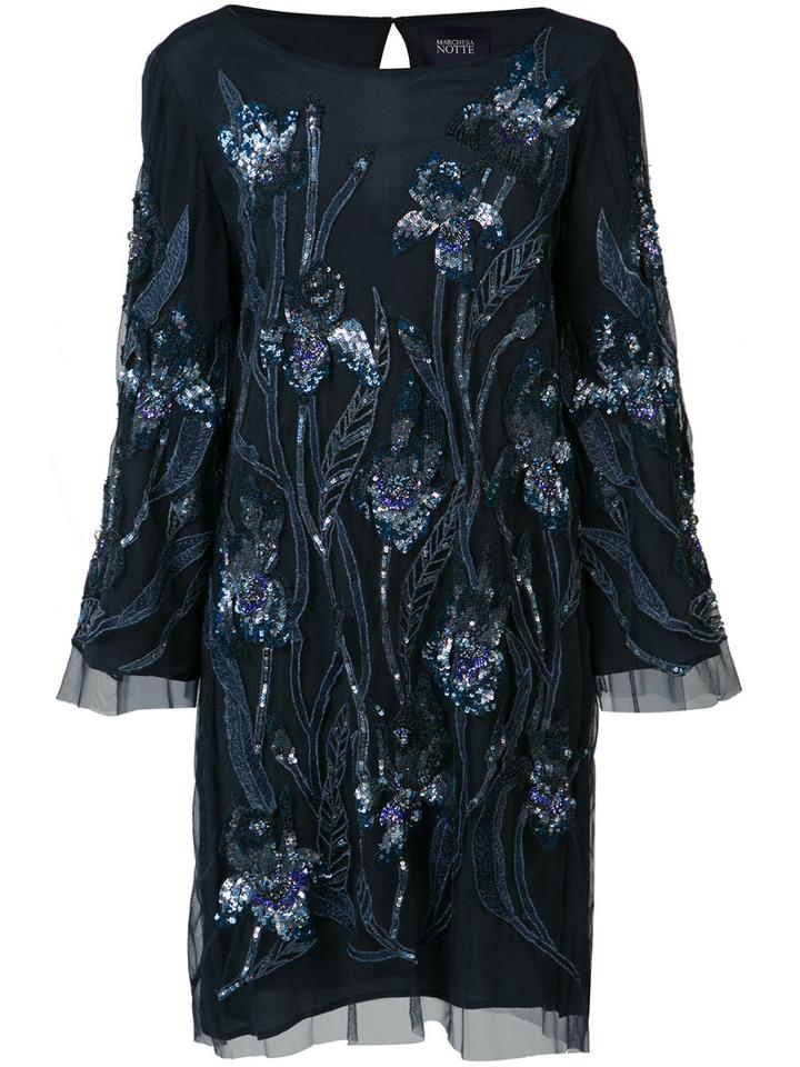 Marchesa Notte Sequin Embroidered Dress, Women's, Size: 4, Blue, Nylon/sequin