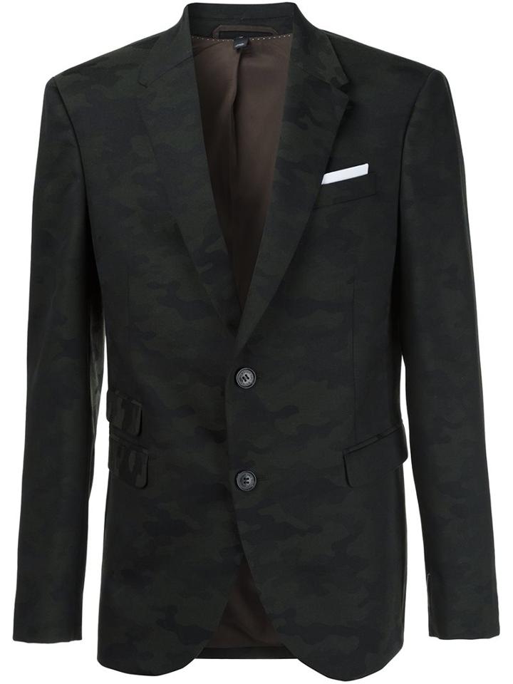 Neil Barrett Patterned Camouflage Blazer, Men's, Size: 48, Green, Polyurethane/virgin Wool