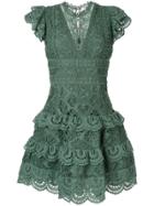 Sea Embroidered Flared Dress - Green