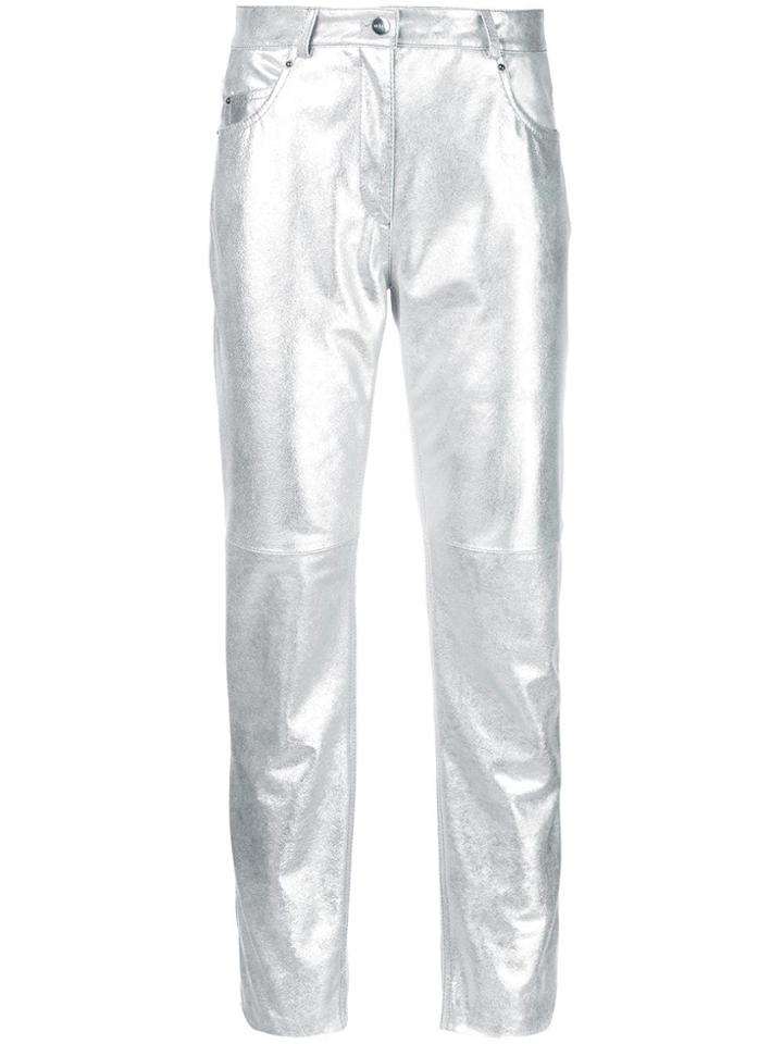 Barbara Bui Metallic Cropped Trousers - Silver