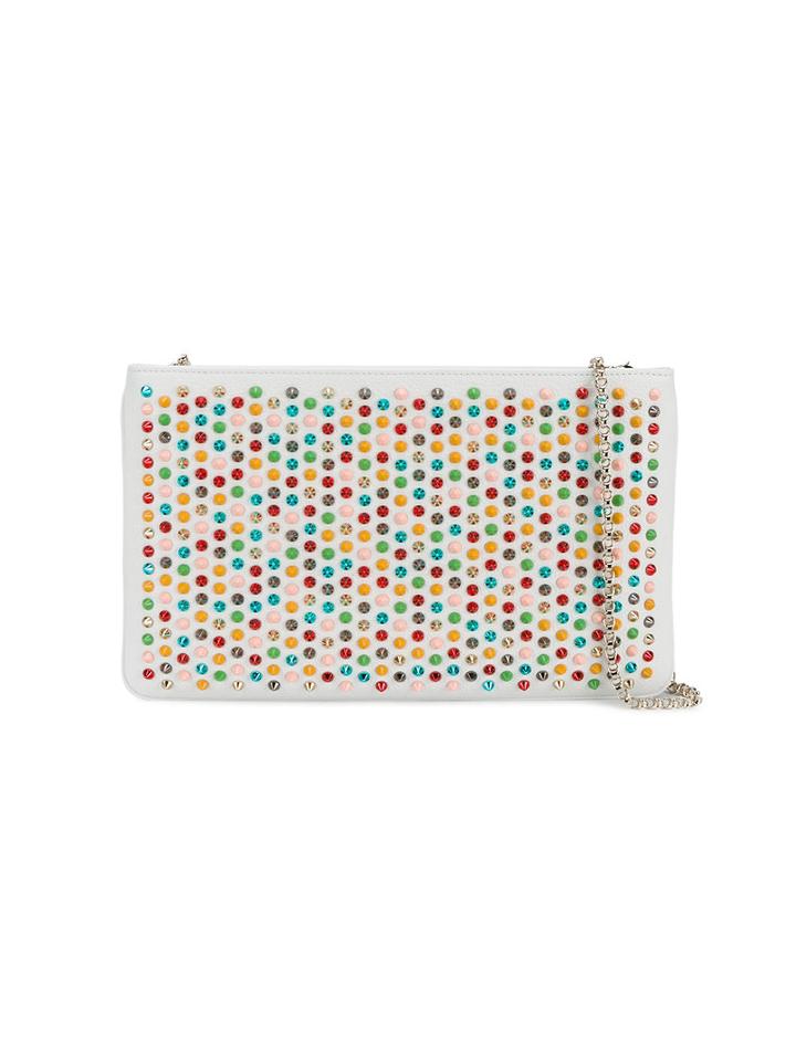 Christian Louboutin Spike Embellished Clutch Bag, Women's, White, Leather/metal