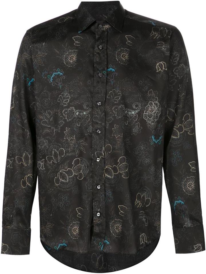Etro Floral Paisley Print Shirt, Men's, Size: 43, Black, Cotton