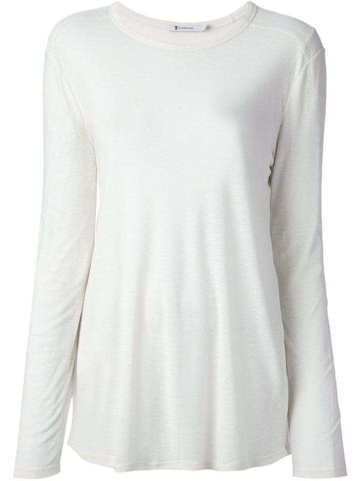 T By Alexander Wang Long Sleeve T-shirt, Women's, Size: Medium, Nude/neutrals, Silk/rayon