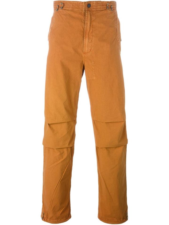 Maharishi Embroidered Calf Loose Fit Trousers, Men's, Size: Xs, Yellow/orange, Cotton