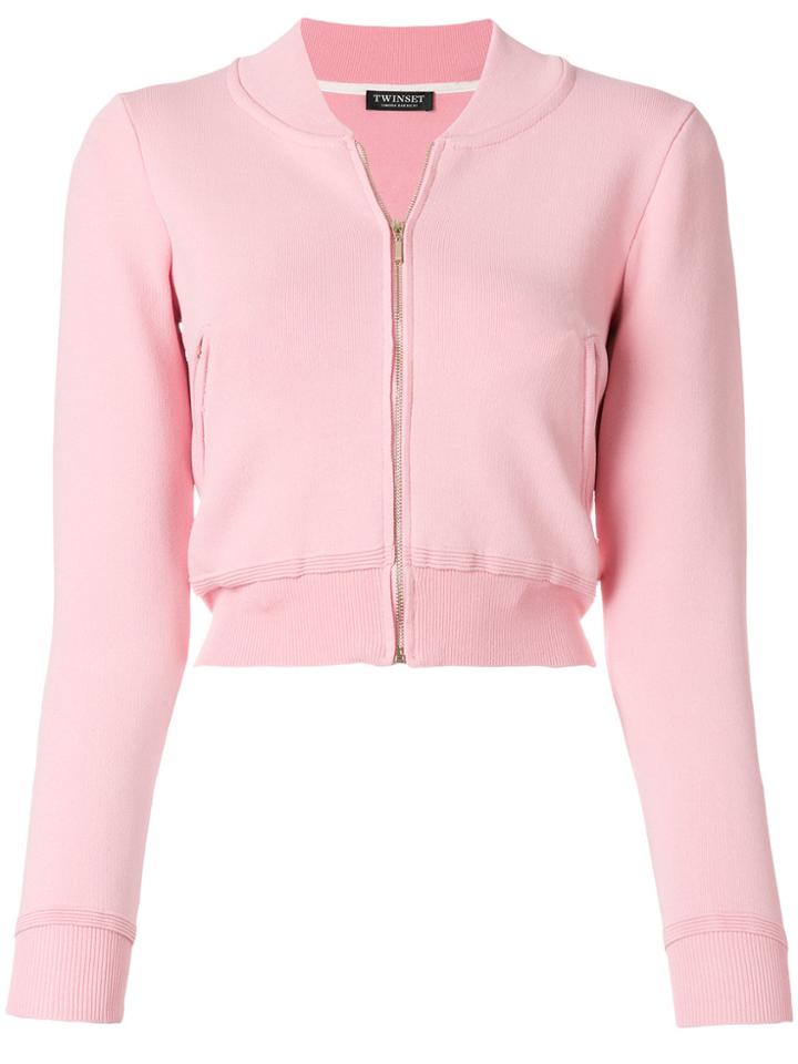 Twin-set Zipped Cropped Cardigan - Pink & Purple