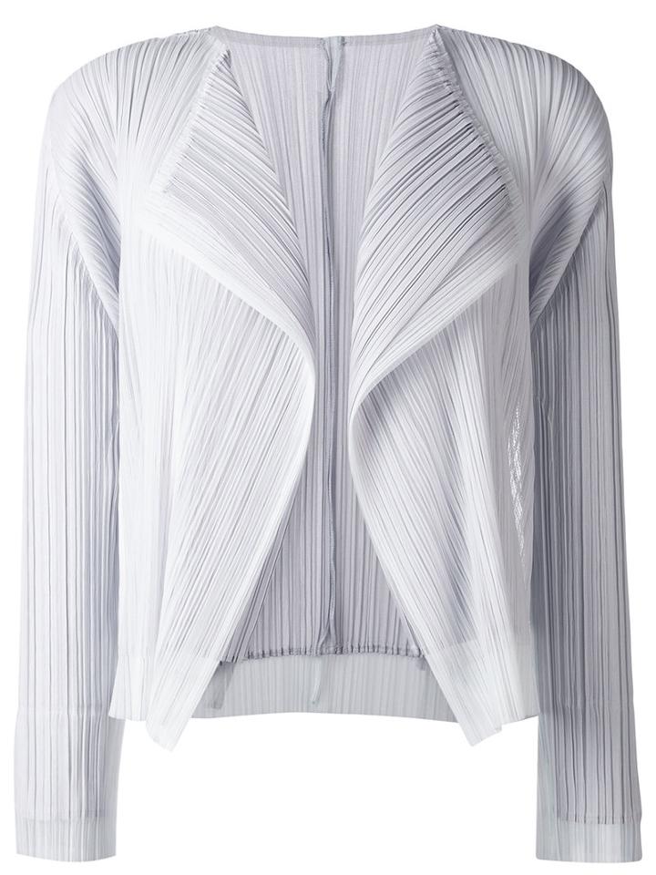 Pleats Please By Issey Miyake - Pleated Cropped Jacket - Women - Polyester - 4, Grey, Polyester