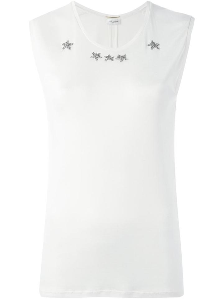 Saint Laurent Beaded Star Tank Top, Women's, Size: S, White, Silk/metallic Fibre