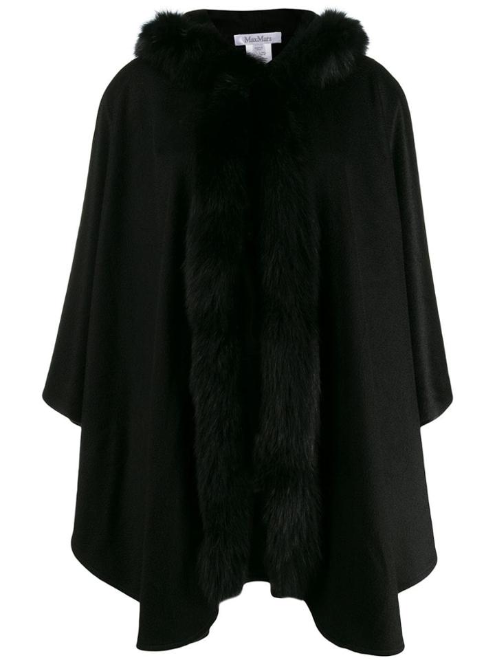 Max Mara Fur Trim Cape - Black