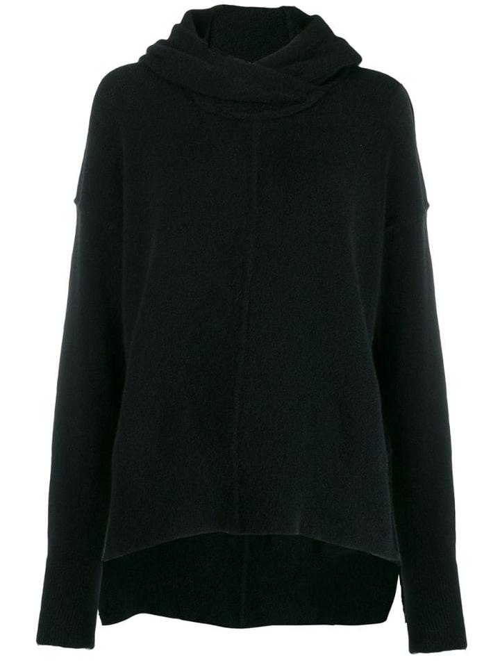 Isabel Benenato Raised Seam Knit Hoodie - Black