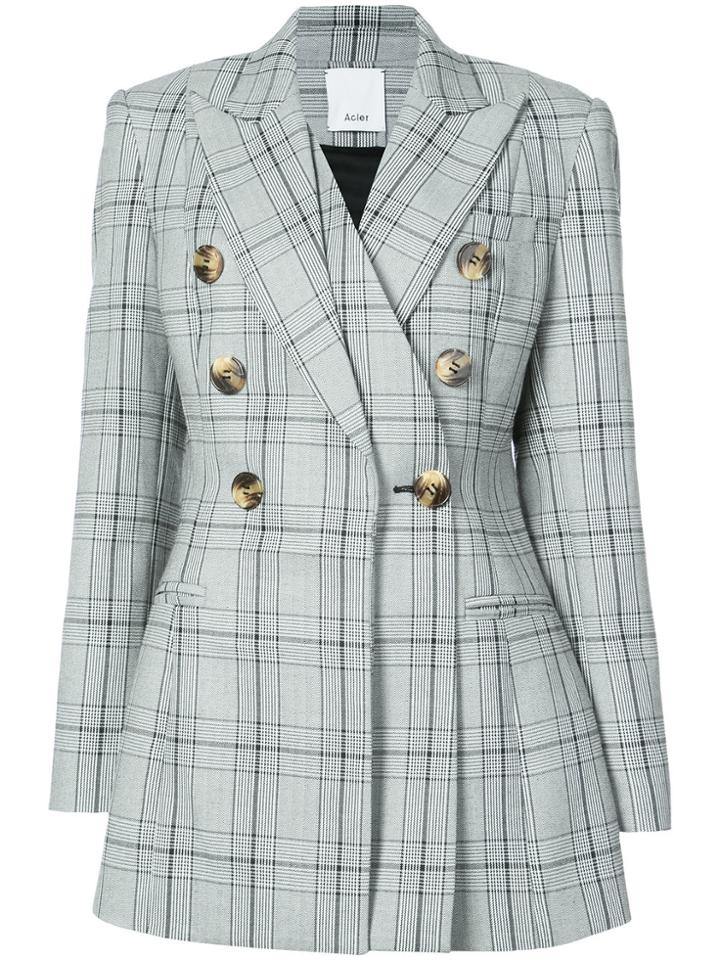 Acler Double Breasted Double Layered Plaid Blazer - Black