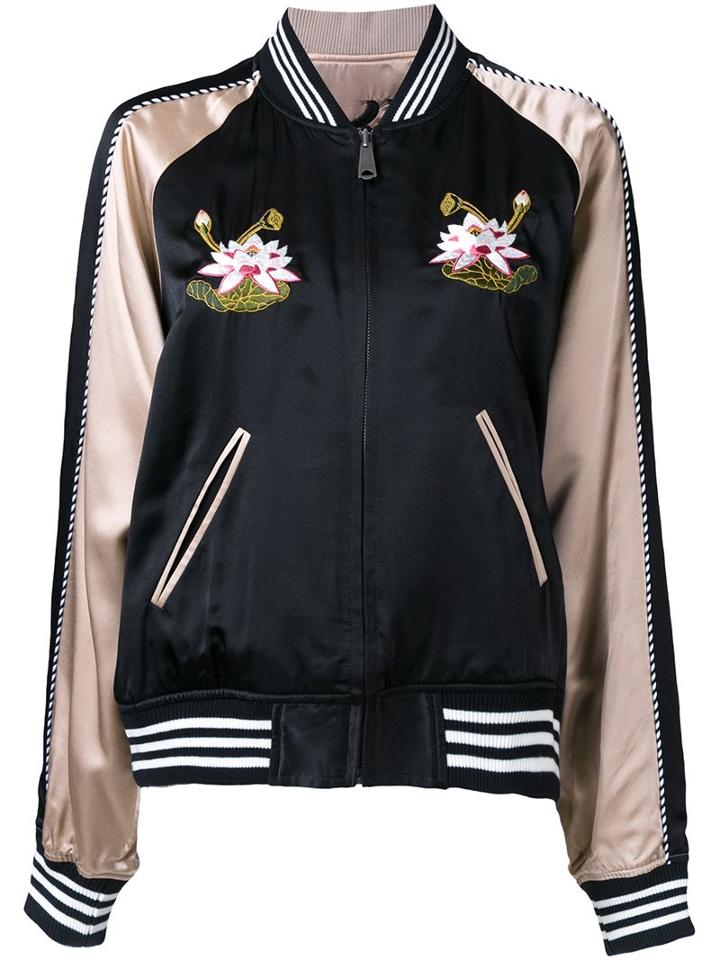 G.v.g.v. Embroidered Bomber Jacket, Women's, Size: 34, Black, Silk/cupro