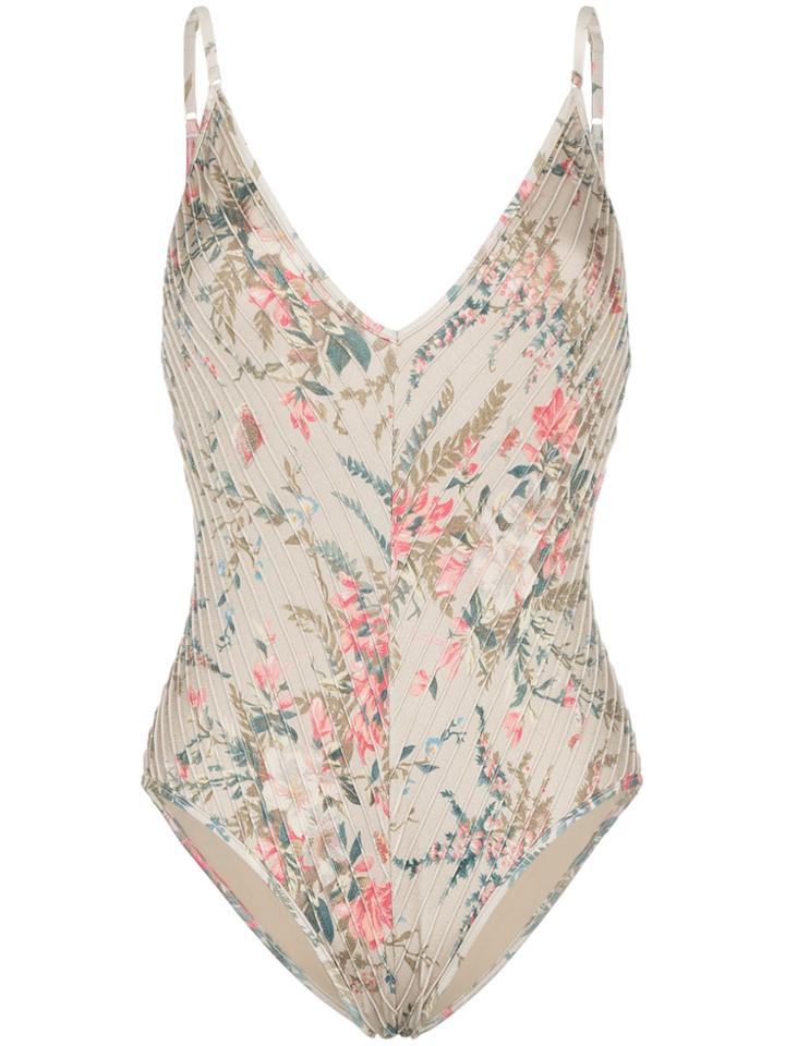 Zimmermann Bayou Pintuck Floral Print Swimsuit - Green