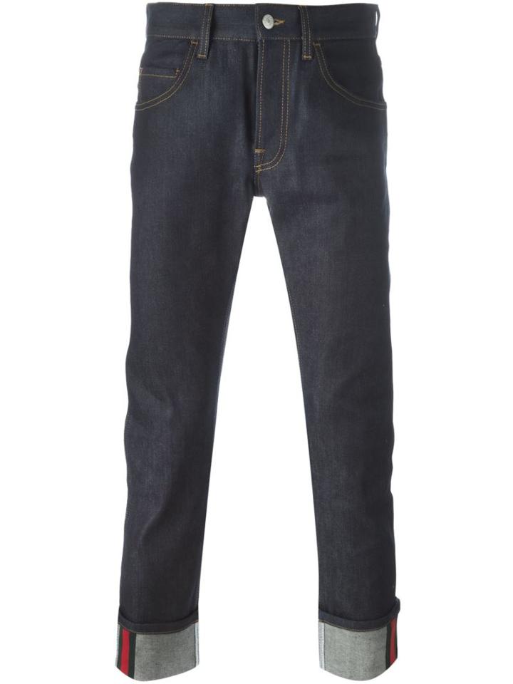 Gucci Tapered Jeans With Web, Size: 32, Blue, Cotton/spandex/elastane