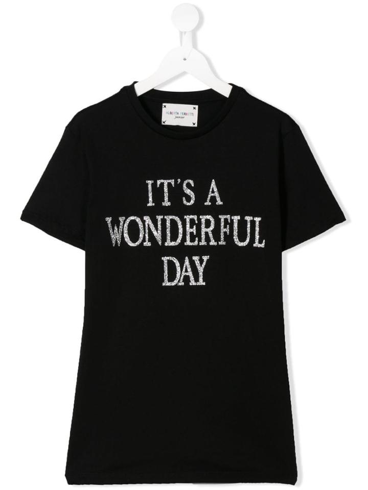 Alberta Ferretti Kids Teen Slogan Print T-shirt - Black