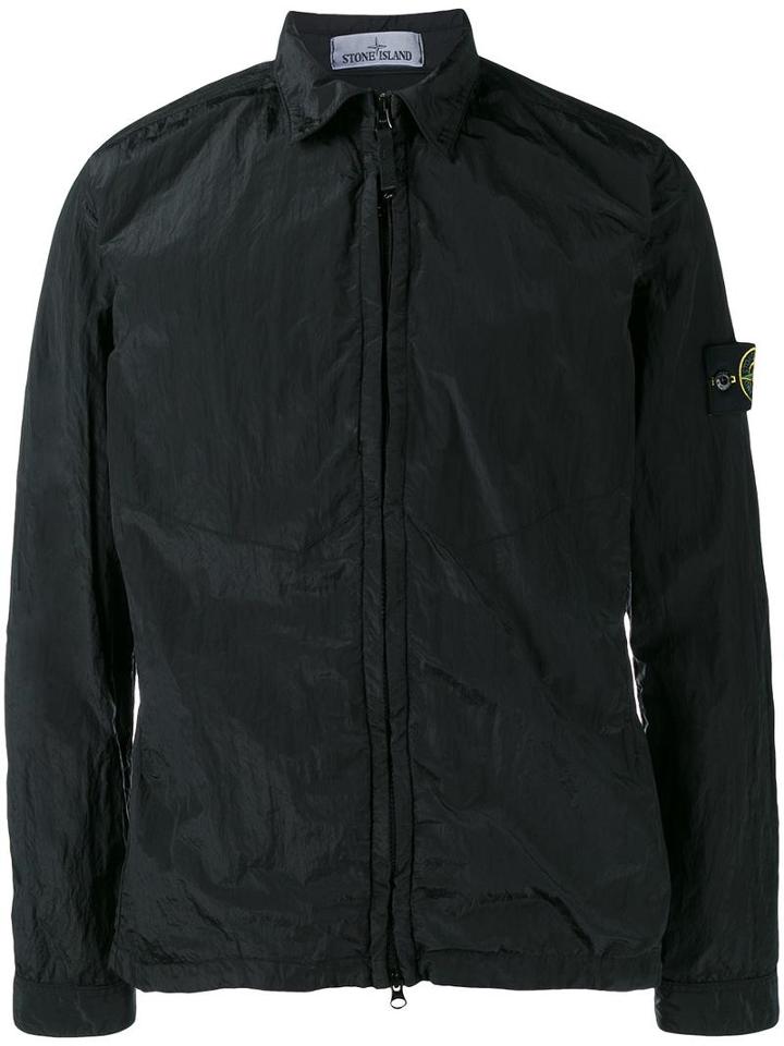 Stone Island Logo Badge Zip-up Jacket, Men's, Size: Xxl, Black, Polyamide/cotton