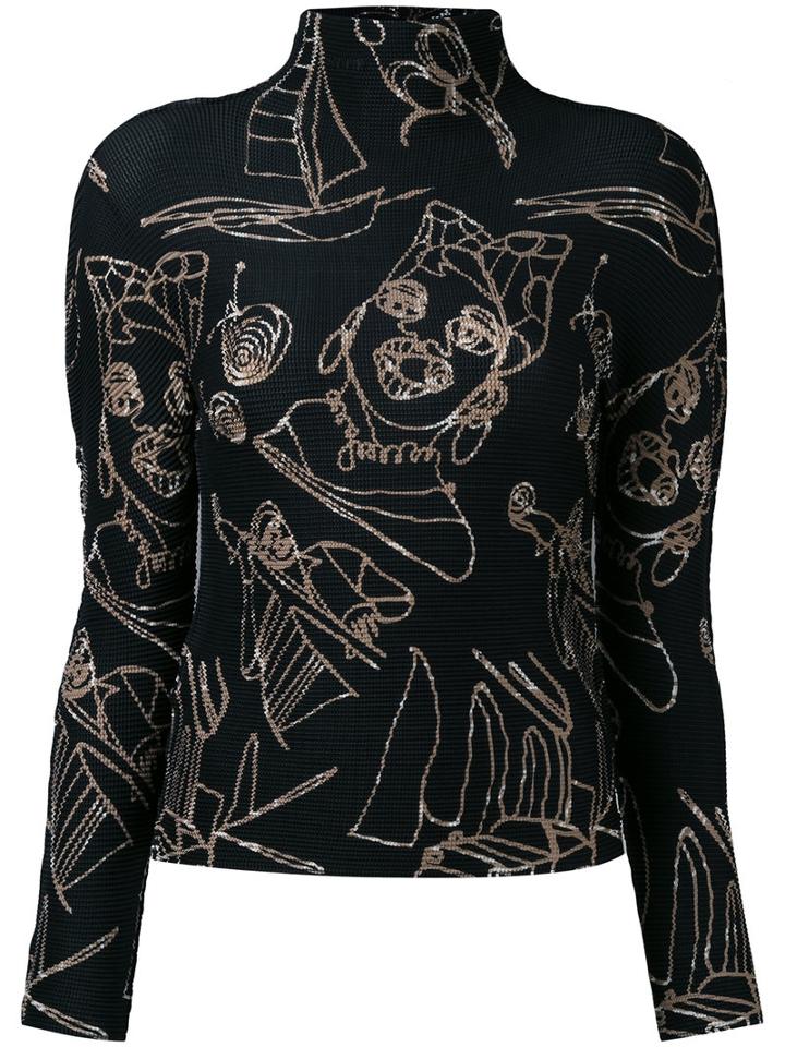 Issey Miyake Cauliflower - Printed Jumper - Women - Polyester - One Size, Black, Polyester