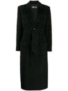 Just Cavalli Belted Checked Pattern Coat - Black