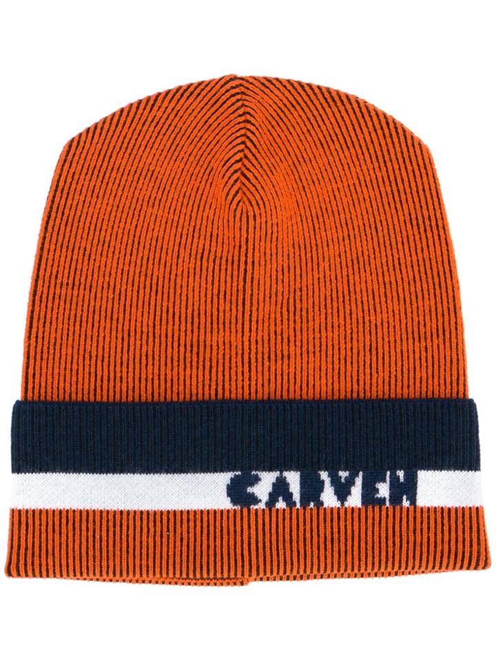 Carven Ribbed Knit Beanie - Yellow & Orange