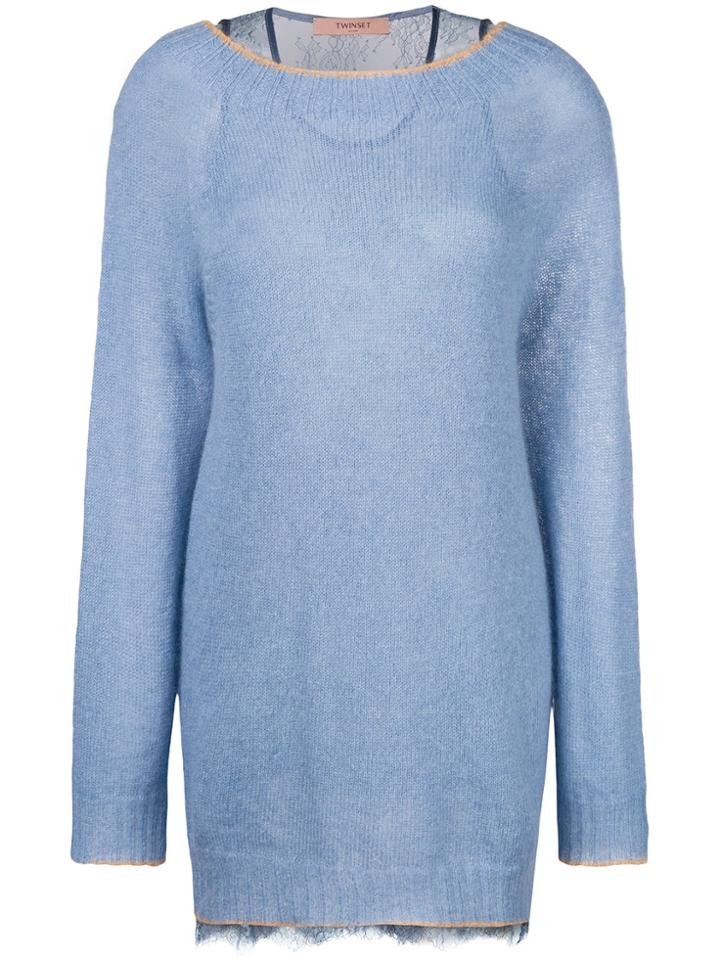 Twin-set Lace Panel Oversized Jumper - Blue