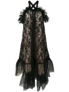 Gina Ruffle Lace Halterneck Gown - Black