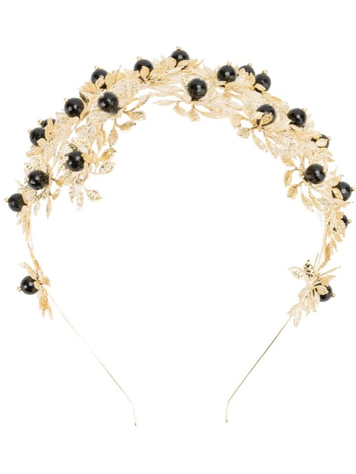 Rosantica Bead And Leaf Embellished Headband, Women's, Grey, Onyx/brass