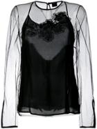 Versace Sheer Floral Embroidered Top - Black