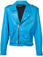 Enfants Riches Deprimes - Zip Up Biker Jacket - Men - Silk/leather - Xl, Blue, Silk/leather