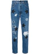 History Repeats Glitter Star Cropped Jeans - Blue
