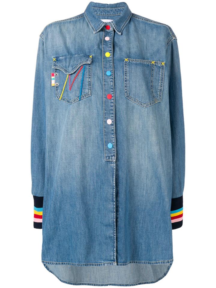 Mira Mikati Burn Fat Embroidered Denim Shirt - Blue