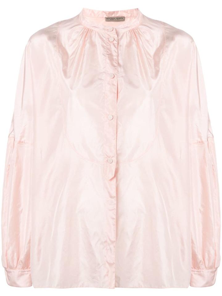 Bottega Veneta Band Collar Silk Blouse - Pink