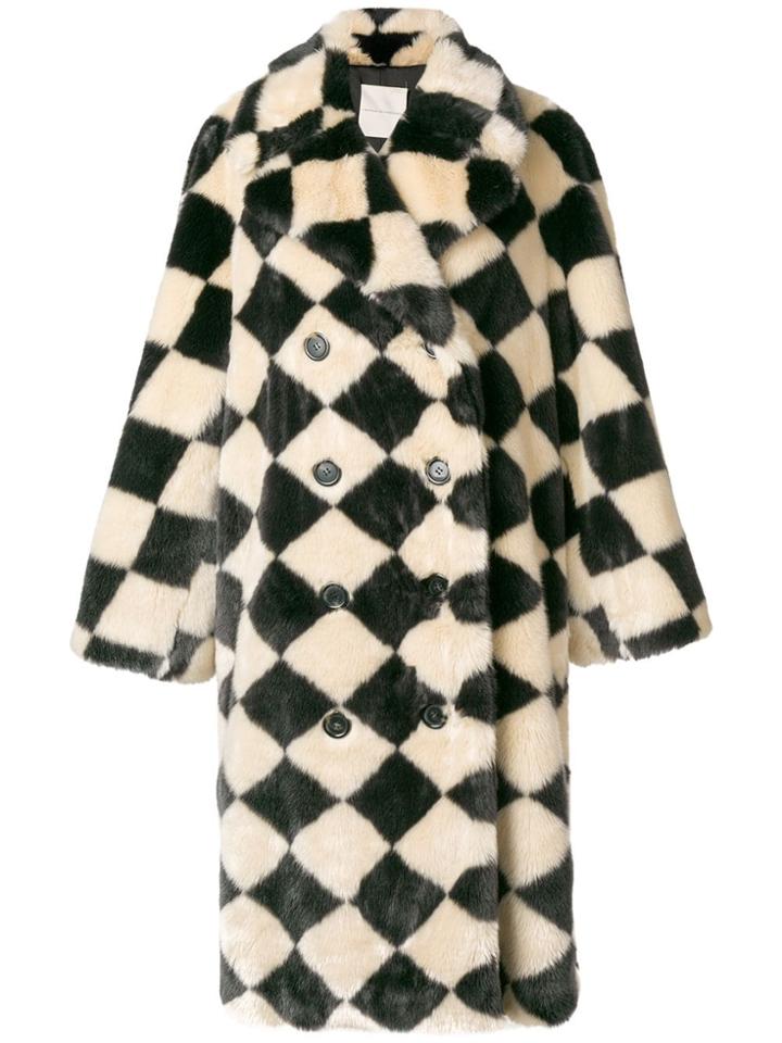 Marco De Vincenzo Diamond Pattern Faux Fur Coat - Black