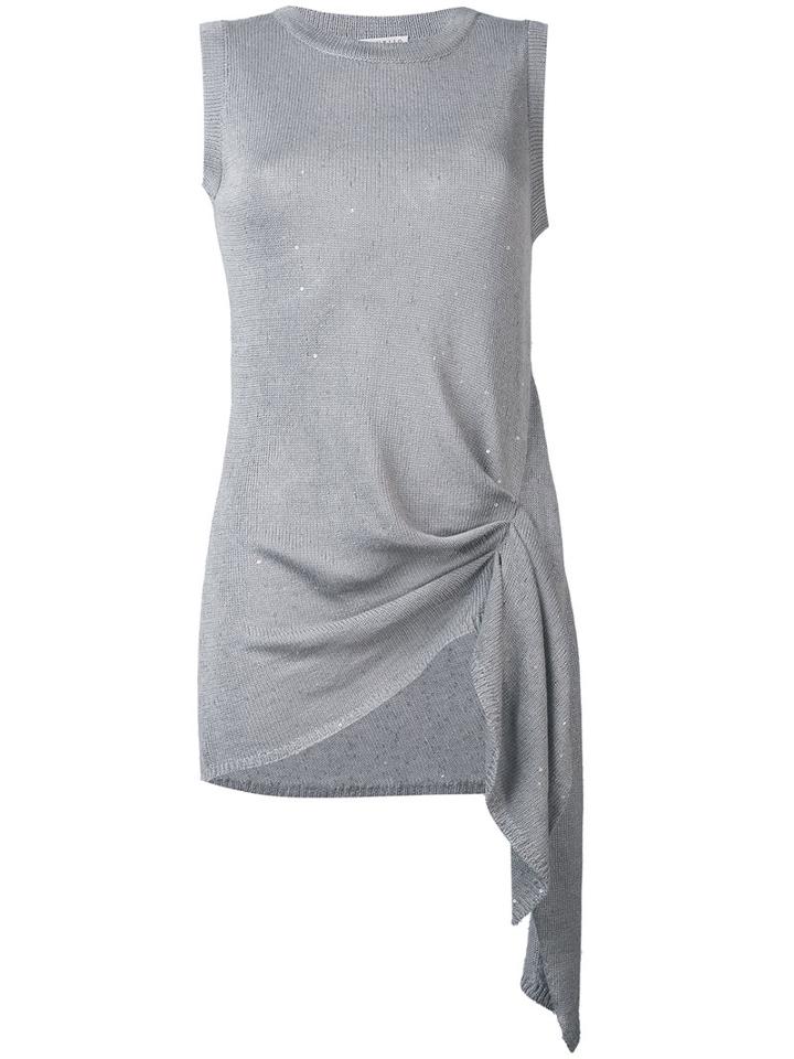 Brunello Cucinelli - Knot Detail Top - Women - Silk/linen/flax - M, Grey, Silk/linen/flax