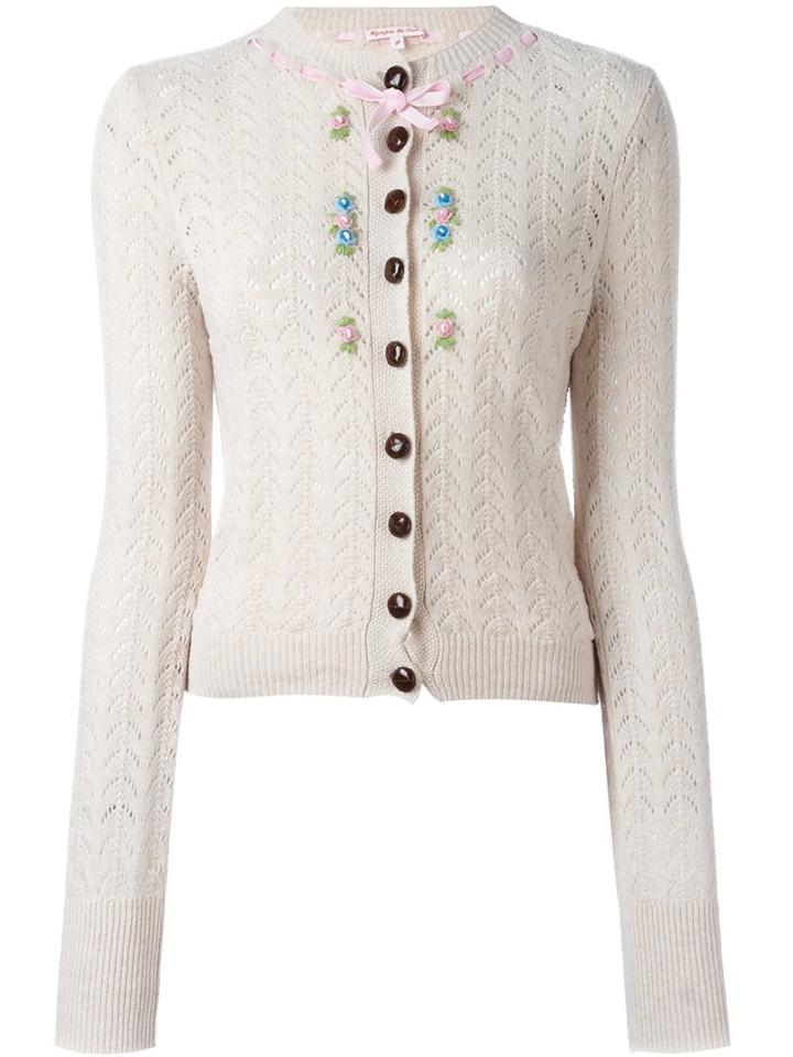 Olympia Le-tan Flower Detail Cardigan, Women's, Size: Large, Nude/neutrals, Merino