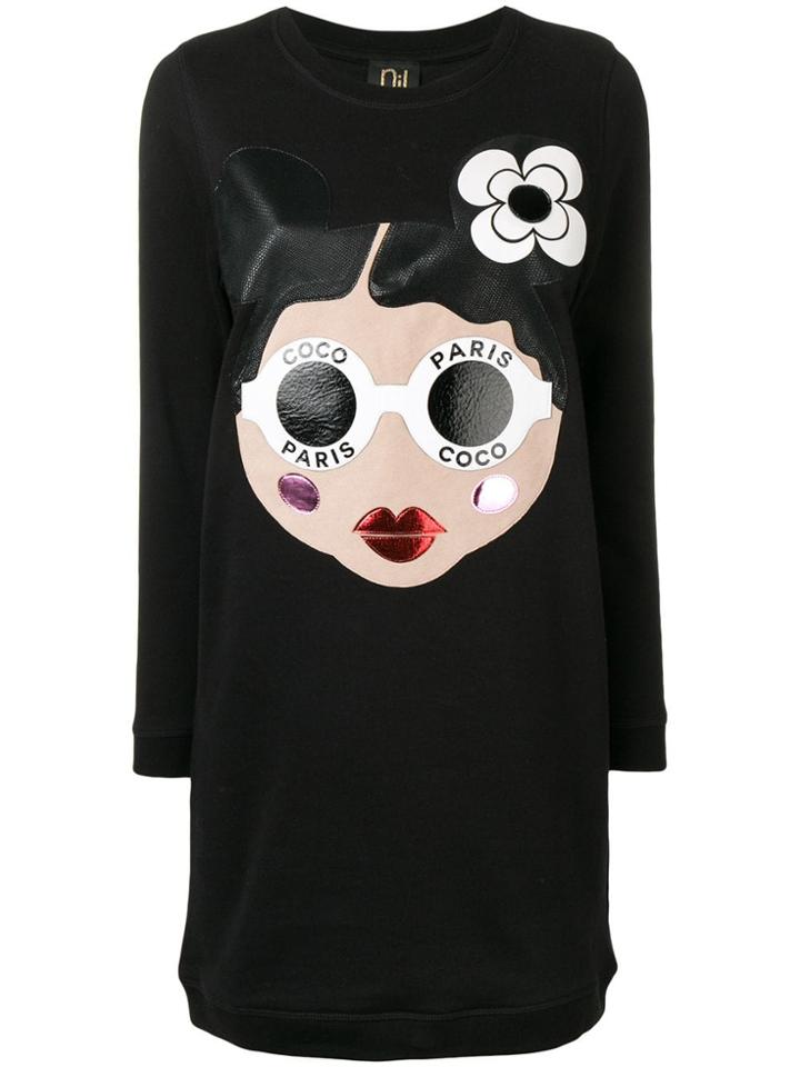 Nil & Mon Appliqué Detail Sweater Dress - Black