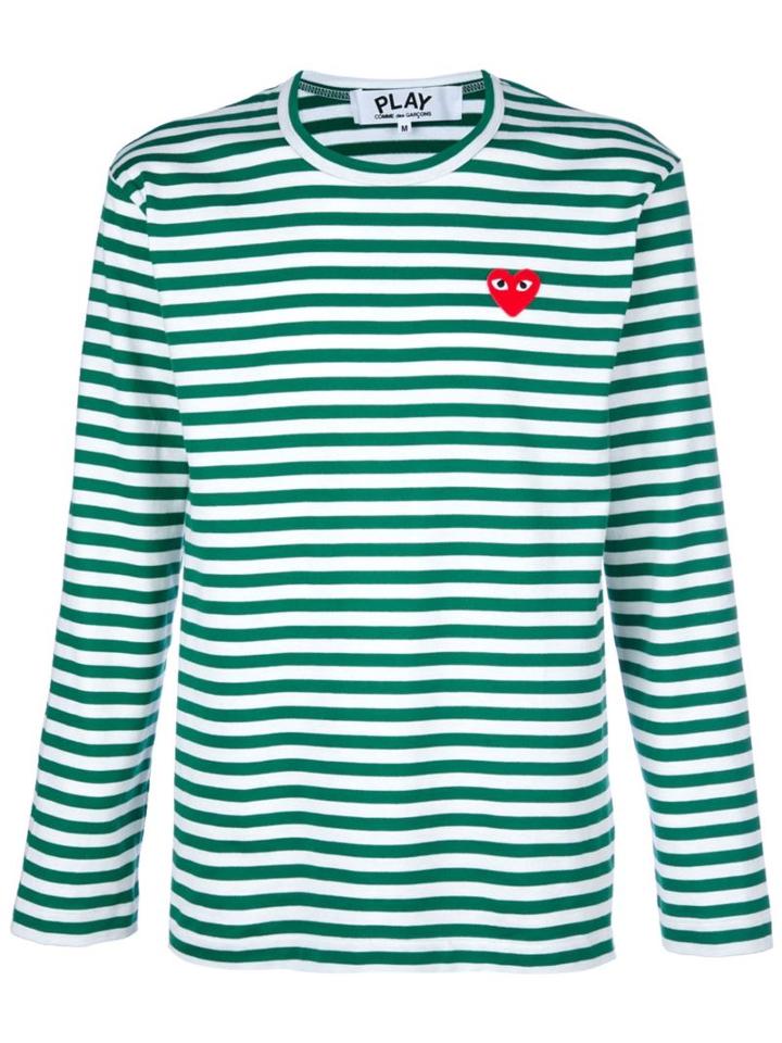 Comme Des Garçons Play Striped Logo T-shirt, Men's, Size: Small, Green, Cotton