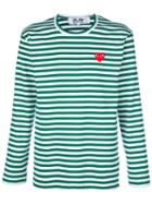 Comme Des Garçons Play Striped Logo T-shirt, Men's, Size: Small, Green, Cotton